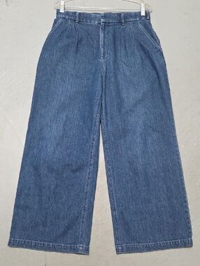 Gap 365 High Rise Wide Leg Denim Blue Jeans Sz 8 100% Cotton Zipper